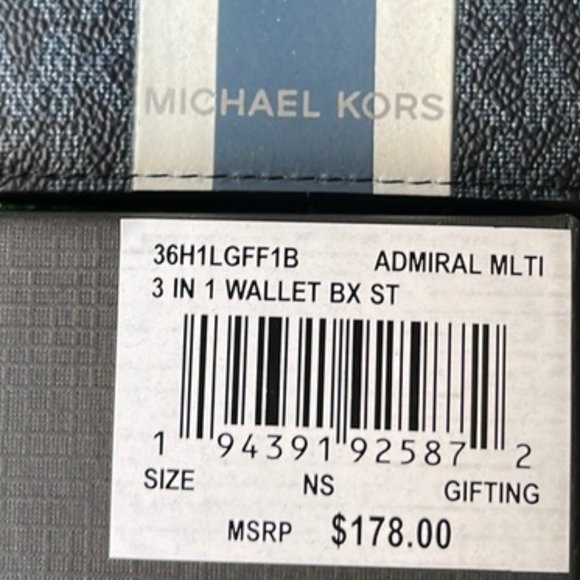 Michael Kors Men`s Gifting Bifold 3 in 1 Wallet Box Set Admiral Multi - Picture 9 of 16